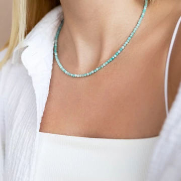 Amazonit fazettált nyaklánc arany színű szerelékkel, 3,5 mm, 40+5 cm