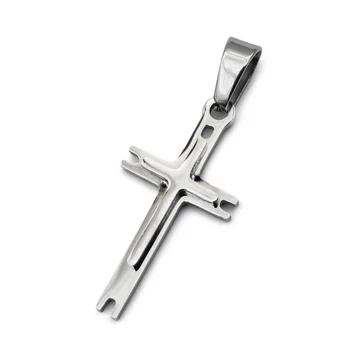 Nemesacél kereszt medál, vékony, dupla mintás 27x15x3 mm, 1 db