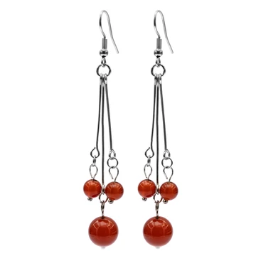 Karneol 3 golyós, lógós fülbevaló, kb. 60-70 mm