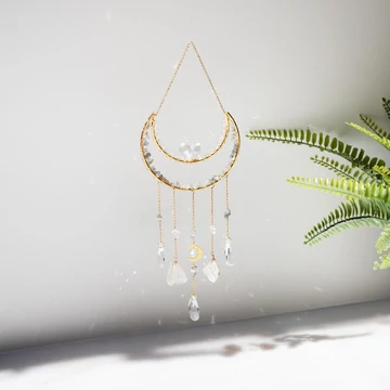 Lakásdekor napfogó, nagy hold mintával, labradorittal kb. 29x10 cm