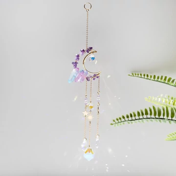 Lakásdekor napfogó, hold mintával ametiszttel és festett hegyikristállyal (kb. 26,5 cm)