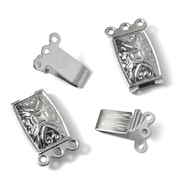 Nemesacél kapocs, 3 soros, tégla forma, inda mintás, ezüst szín, 21x10 mm (2 db)