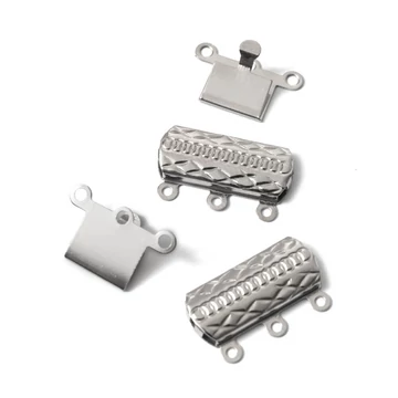 Nemesacél kapocs, 3 soros, tégla forma,  3soros mintás, ezüst szín, 19x16 mm (2 db)