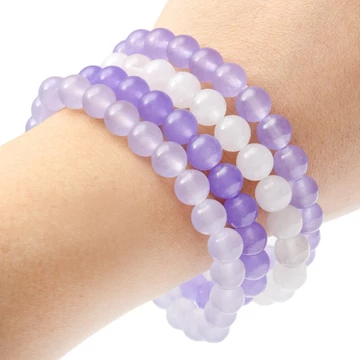 Fehér jáde és lila színezett jáde 4 db-os karkötő szett, 8 mm, 17 cm