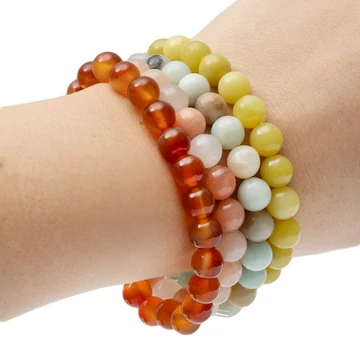 Limonádé jáde, amazonit, pink aventurin és karneol 4 db-os karkötő szett, 8 mm, 17 cm