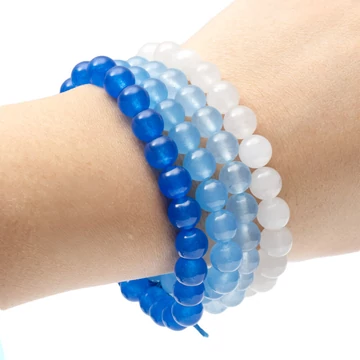 Fehér jáde és kék színezett jáde 4 db-os karkötő szett, 8 mm, 17 cm