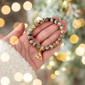 Karácsonyi Zebradoit rénszarvas medállal gumis karkötő 8mm