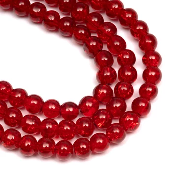 Roppantott kristály (piros) golyós szál, 4 mm, kb. 38 cm