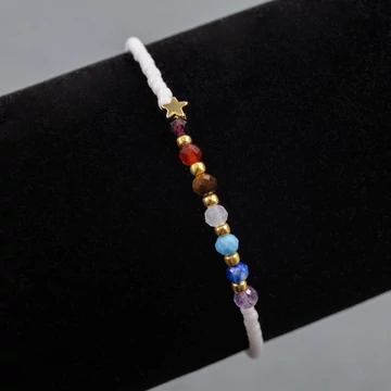 Csakra gumis női karkötő, 2-3 mm