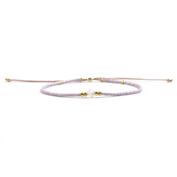 Miyuki gyöngyös, rózsaszínes, csúszócsomós karkötő, festett jade dísszel 8 mm,állítható