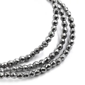Hematit golyós szál, fazettált, ezüst szín, 2 mm,  kb. 38 cm