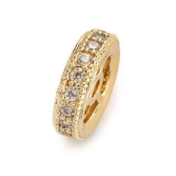 Cubic cirkónia rondella arany alapon, belül is mintás,fehér köves, köztes dísz, 10x3 mm (1 db)