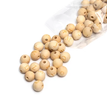 Fa ABC golyók, kb. 15mm, belső átmérő 4mm, 52 db