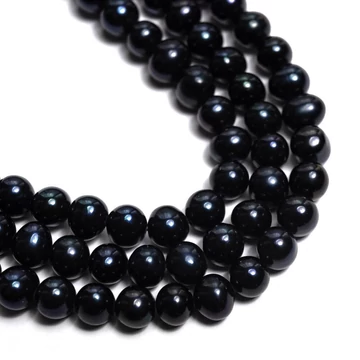 Édesvizi tenyésztett gyöngy szál, mélyfekete, potato , 6-7 mm, kb. 38 cm