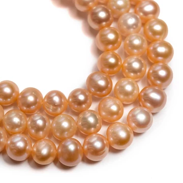 Édesvizi tenyésztett gyöngy szál, barackszín, potato, 7-7,5 mm, kb. 40 cm