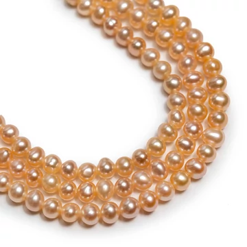 Édesvizi tenyésztett gyöngy szál, sötétbarack, potato,"A" 3,5-4 mm, kb. 40 cm