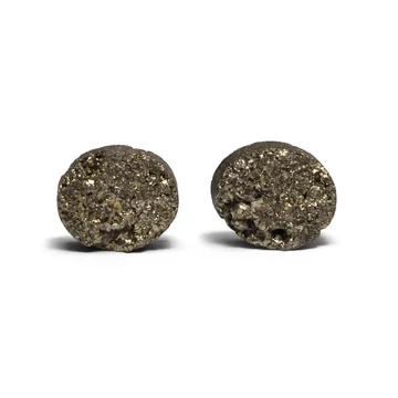 Pirit nyers cabochon fülbevaló, nemesacél szerelékkel, 12x10x5 mm