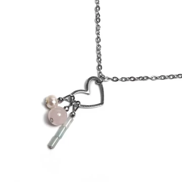 Nemesacél nyaklánc, avamzoit,rózsakvarc gyöngy