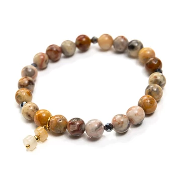 Csipkeachát gumis topáz jáde medállal, 8mm