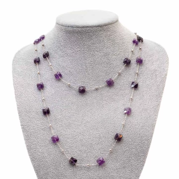 Divatnyaklánc, ametiszt, végtelen, kb. 100 cm