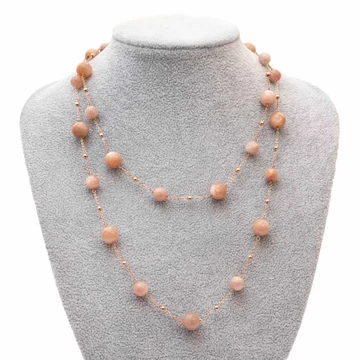 Divatnyaklánc, napkő és holdkő, végtelen, kb. 98 cm