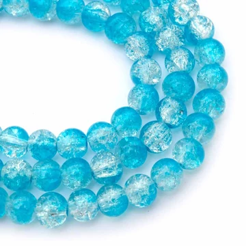 Roppantott kristály (fehér-kék) golyós szál, 8 mm, kb. 38 cm