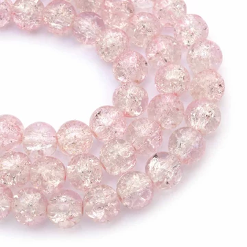 Roppantott kristály (fehér-rózsaszín) golyós szál, 8 mm, kb. 38 cm