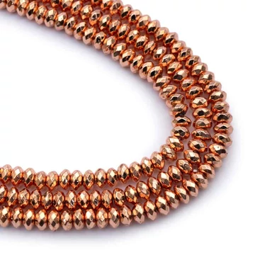 Hematit button szál, rosegold aranyozott, 18K, fazettált, 2x4 mm, kb. 38 cm