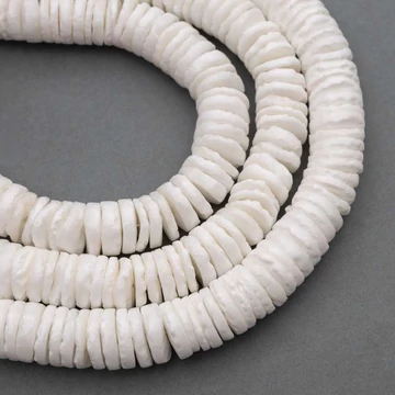 Gyöngyház (fehér) korong gyöngy, 10 mm, kb. 60 cm