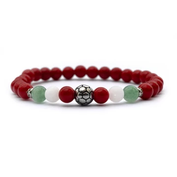 2024 Szurkolói karkötő, nemesacél szerelék, piros, strasszos, 6 mm