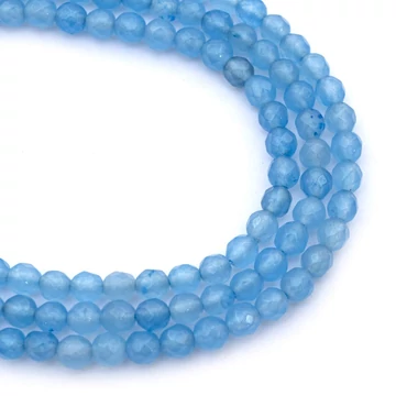 Jáde (kék) fazettált festett golyós szál, 4 mm, kb. 38 cm