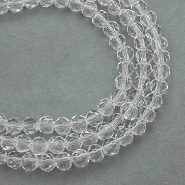 Kristály (fehér ) fazettált golyós szál, 4 mm, kb. 30 cm