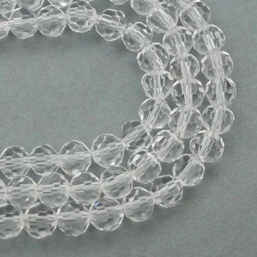 Kristály (fehér ) fazettált golyós szál, 6 mm, kb. 30 cm