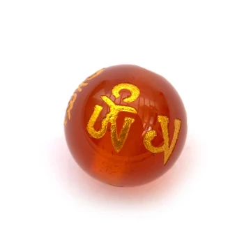 Karneol 6 szavas mantra gyöngy, arany írással, 8 mm