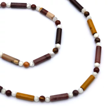 Mokait hengeres és gyöngyház golyós nyaklánc (45 cm) és karkötő (18 cm) szett