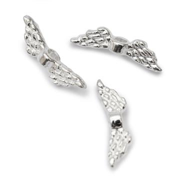 Angyalszárny köztes dísz, kicsi, ezüst szín, 12x3 mm, 10 db