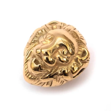 Nemesacél oroszlán fej köztes dísz, arany szín, 13x11,5x10,5 mm, 1 db