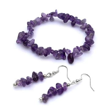 Ametiszt törmelékköves karkötő és fülbevaló szett