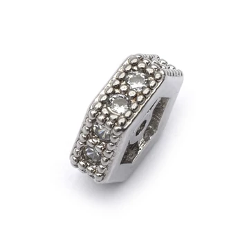 Cubic cirkónia hatszögű (hexagon)rondella ezüst alapon,fehér köves, köztes dísz, 6x6 mm (1 db)