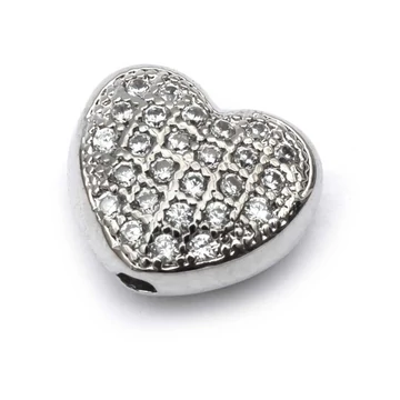 Cubic cirkónia szív ezüst alapon fehér, köztes dísz, 8x9 mm (1 db)