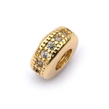 Cubic cirkónia rondella arany alapon, fehér köves, köztes dísz, 8x4 mm (1 db)
