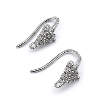 Fülbevaló akasztó, cubic cirkónia, micro pave, réz alap, ródium szín, 6x8 mm, 1 pár