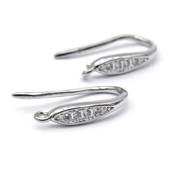 Fülbevaló akasztó, cubic cirkónia, micro pave, réz alap, ródium szín, 10x16 mm, 1 pár
