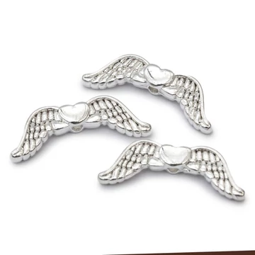 Angyalszárny köztes dísz, ezüst szín, 20x7 mm, 10 db