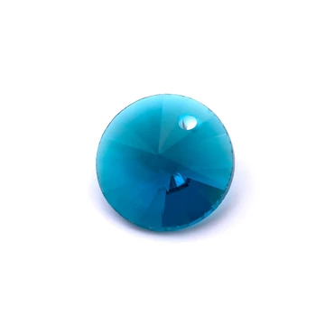 Üveg charm, egyik oldalon fúrt, fazettált, kék, 14x7 mm