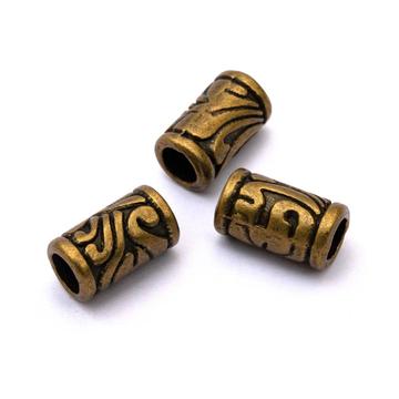 Mintás (bronz szín) henger köztes dísz, 7x11 mm (10 db)