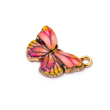 Rózsaszín pillangó képes medál, 15x20 mm (1 db)