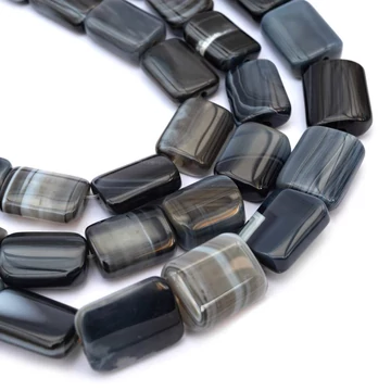 Achát tégla szál, fekete, 13x18 mm, kb. 38 cm