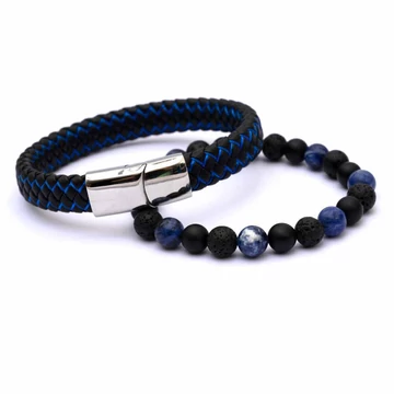 Szodalit, lávakő és matt ónix férfi karkötő szett (2 db)