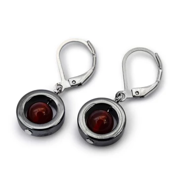 Hematit karika, 6 mm golyós karneol fülbevaló, 12-30 mm